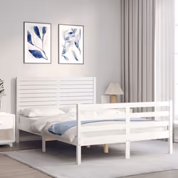 vidaXL Bed Frame Bed Base with Headboard Honey Brown Small Double Solid Wood - white, 120 x 200 cm - Additional view 2
