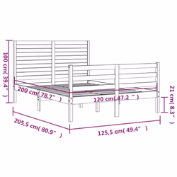 vidaXL Bed Frame Bed Base with Headboard Honey Brown Small Double Solid Wood - white, 120 x 200 cm - Additional view 3