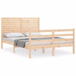vidaXL Bed Frame Bedroom Platform Bed Frame Bedstead with Headboard Solid Wood - brown, 140 x 200 cm