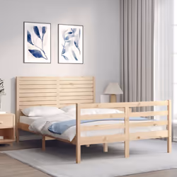 vidaXL Bed Frame Bedroom Platform Bed Frame Bedstead with Headboard Solid Wood - brown, 140 x 200 cm