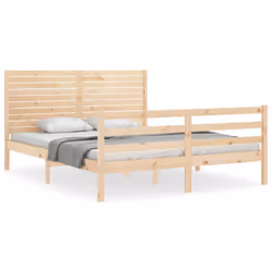 vidaXL Bed Frame Bedroom Platform Bed Frame Bedstead with Headboard Solid Wood - brown, 160 x 200 cm