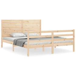 vidaXL Bed Frame Bedroom Platform Bed Frame Bedstead with Headboard Solid Wood - brown, 160 x 200 cm