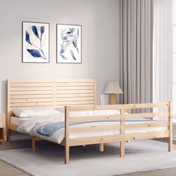 vidaXL Bed Frame Bedroom Platform Bed Frame Bedstead with Headboard Solid Wood - brown, 160 x 200 cm