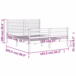 vidaXL Bed Frame Bedroom Platform Bed Frame Bedstead with Headboard Solid Wood - brown, 160 x 200 cm