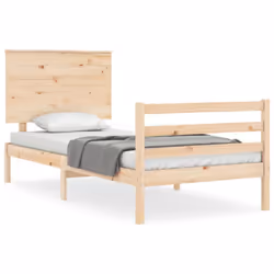 vidaXL Bed Frame Bed Base Wooden Bed with Headboard White King Size Solid Wood - brown, 75 x 190 cm