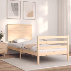 vidaXL Bed Frame Bed Base Wooden Bed with Headboard White King Size Solid Wood - brown, 75 x 190 cm