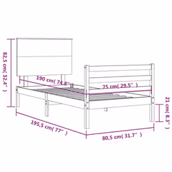 vidaXL Bed Frame Bed Base Wooden Bed with Headboard White King Size Solid Wood - brown, 75 x 190 cm