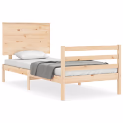 vidaXL Bed Frame Bed Base Wooden Bed with Headboard White King Size Solid Wood - brown, 100 x 200 cm