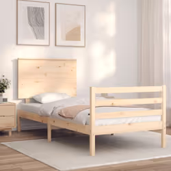 vidaXL Bed Frame Bed Base Wooden Bed with Headboard White King Size Solid Wood - brown, 100 x 200 cm