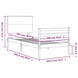 vidaXL Bed Frame Bed Base Wooden Bed with Headboard White King Size Solid Wood - brown, 100 x 200 cm