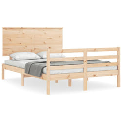 vidaXL Bed Frame Bed Base Wooden Bed with Headboard White King Size Solid Wood - brown, 120 x 200 cm