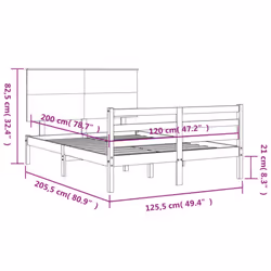 vidaXL Bed Frame Bed Base Wooden Bed with Headboard White King Size Solid Wood - brown, 120 x 200 cm