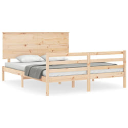 vidaXL Bed Frame Bed Base with Headboard Platform Bed 140x190 cm Solid Wood - 160 x 200 cm