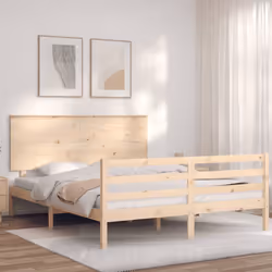 vidaXL Bed Frame Bed Base with Headboard Platform Bed 140x190 cm Solid Wood - 160 x 200 cm