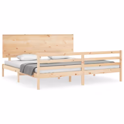 vidaXL Bed Frame Bed Base Wooden Bed with Headboard White King Size Solid Wood - brown, 200 x 200 cm
