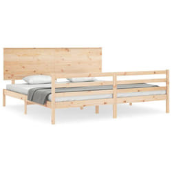vidaXL Bed Frame Bed Base Wooden Bed with Headboard White King Size Solid Wood - brown, 200 x 200 cm