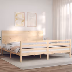 vidaXL Bed Frame Bed Base Wooden Bed with Headboard White King Size Solid Wood - brown, 200 x 200 cm