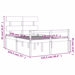 vidaXL Bed Frame Bedroom Platform Bed Frame Bedstead with Headboard Solid Wood - brown, 120 x 190 cm