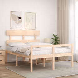 vidaXL Bed Frame Bedroom Platform Bed Frame Bedstead with Headboard Solid Wood - brown, 140 x 190 cm