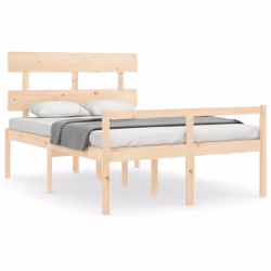 vidaXL Bed Frame Bedroom Platform Bed Frame Bedstead with Headboard Solid Wood - brown, 140 x 200 cm