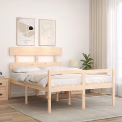 vidaXL Bed Frame Bedroom Platform Bed Frame Bedstead with Headboard Solid Wood - brown, 140 x 200 cm