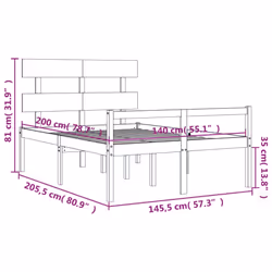 vidaXL Bed Frame Bedroom Platform Bed Frame Bedstead with Headboard Solid Wood - brown, 140 x 200 cm