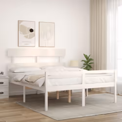 vidaXL Bed Frame Bedroom Platform Bed Frame Bedstead with Headboard Solid Wood - white, 160 x 200 cm - Additional view 2