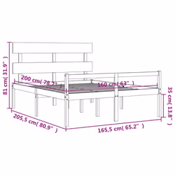vidaXL Bed Frame Bedroom Platform Bed Frame Bedstead with Headboard Solid Wood - white, 160 x 200 cm - Additional view 3