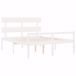 vidaXL Bed Frame Bedroom Platform Bed Frame Bedstead with Headboard Solid Wood - white, 160 x 200 cm - Additional view 4