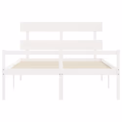 vidaXL Bed Frame Bedroom Platform Bed Frame Bedstead with Headboard Solid Wood - white, 160 x 200 cm - Additional view 5