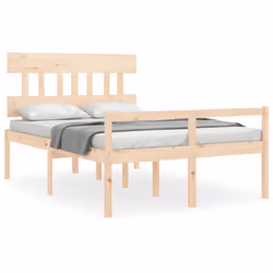 vidaXL Bed Frame with Headboard Mattress Foundation Bed Base Single Solid Wood - brown, 120 x 190 cm/high - Additional view 10