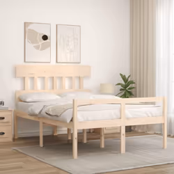 vidaXL Bed Frame with Headboard Mattress Foundation Bed Base Single Solid Wood - brown, 120 x 190 cm/high - Additional view 2