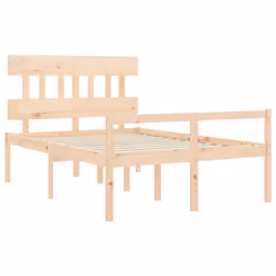 vidaXL Bed Frame with Headboard Mattress Foundation Bed Base Single Solid Wood - brown, 120 x 190 cm/high - Additional view 4