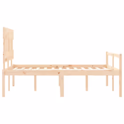 vidaXL Bed Frame with Headboard Mattress Foundation Bed Base Single Solid Wood - brown, 120 x 190 cm/high - Additional view 6