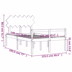 vidaXL Bed Frame with Headboard Home Bedstead Bed Base 160x200 cm Solid Wood - brown, 120 x 190 cm - Additional view 3