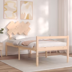 vidaXL Bed Frame with Headboard Home Bedstead Bed Base 160x200 cm Solid Wood - brown, 90 x 200 cm - Additional view 2