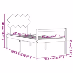 vidaXL Bed Frame with Headboard Home Bedstead Bed Base 160x200 cm Solid Wood - brown, 90 x 200 cm - Additional view 3