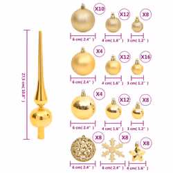 vidaXL Christmas Bauble Set Christmas Decoration 111 Piece and Polystyrene - gold - Additional view 9