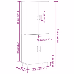 vidaXL Highboard Sideboard Storage Cabinet Side Cabinet White Engineered Wood - grey sonoma, 2 doors - Additional view 3