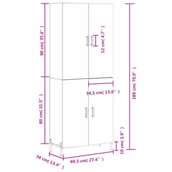 vidaXL Highboard Sideboard Storage Cabinet Side Cabinet White Engineered Wood - grey sonoma, 2 doors - Additional view 3