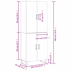 vidaXL Highboard Sideboard Storage Cabinet Side Cabinet White Engineered Wood - concrete grey, 2 doors - Additional view 3