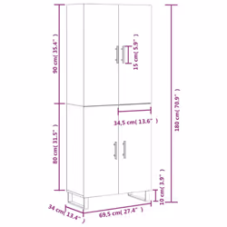 vidaXL Highboard Sideboard Storage Cabinet Side Cabinet White Engineered Wood - smoked oak, 2 doors - Additional view 3
