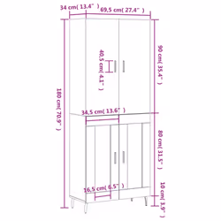 vidaXL Highboard Sideboard Storage Cabinet Side Cabinet White Engineered Wood - grey sonoma, 2 glass doors - Additional view 3