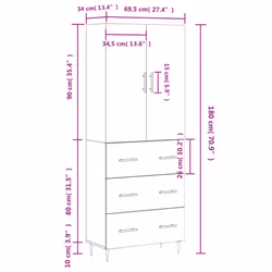 vidaXL Highboard Sideboard Storage Cabinet Side Cabinet White Engineered Wood - grey sonoma, 3 drawers - Additional view 3