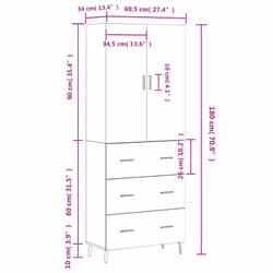 vidaXL Highboard Sideboard Storage Cabinet Side Cabinet White Engineered Wood - concrete grey, 3 drawers