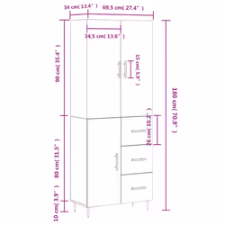 vidaXL Highboard Sideboard Storage Cabinet Side Cabinet White Engineered Wood - grey sonoma, 1 door 3 drawers - Additional view 3