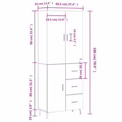 vidaXL Highboard Sideboard Storage Cabinet Side Cabinet White Engineered Wood - grey sonoma, 1 door 3 drawers - Additional view 3