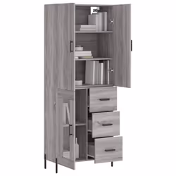 vidaXL Highboard Sideboard Storage Cabinet Side Cabinet White Engineered Wood - grey sonoma, 1 glass door 3 drawers