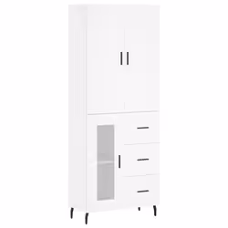 vidaXL Highboard Sideboard Storage Cabinet Side Cabinet White Engineered Wood - white, 1 glass door 3 drawers