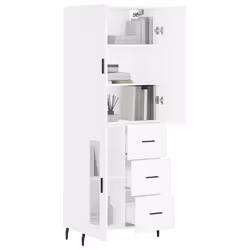 vidaXL Highboard Sideboard Storage Cabinet Side Cabinet White Engineered Wood - white, 1 glass door 3 drawers